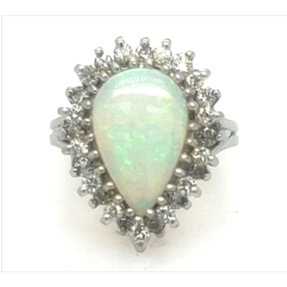 14K Opal & Diamond Statement Engagement Ring